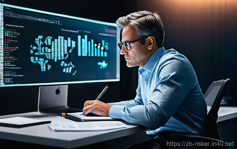 위험관리기술자 블로그 운영 팁 - **Prompt:** A diverse group of four risk management professionals, two men and two women in their 30...