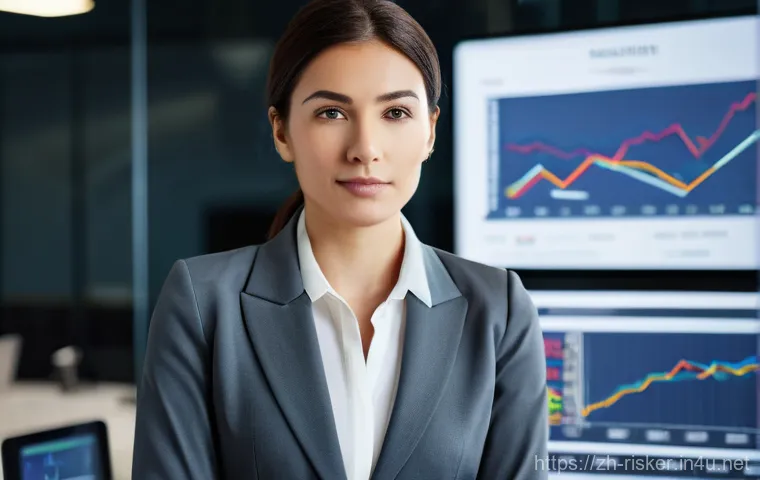 위험관리 관련 자격증의 취업시장 가치 - **Prompt:** A confident female financial risk manager, in her early 30s, wearing a sharp, dark busin...